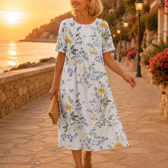 Fiorella – Floral Print Cotton-like Midi Dress with Pockets