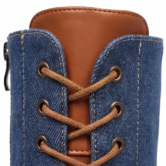 Denara - Denim and Leather Mid-Calf Riding Boots