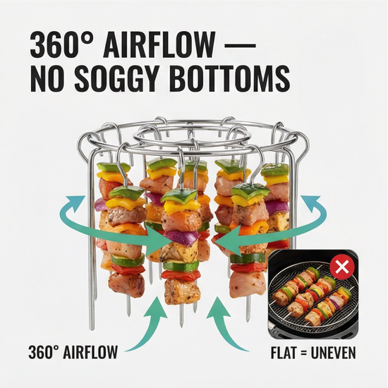 CrispHang Air Fryer Kebab Rack with 24 Hanging Skewers