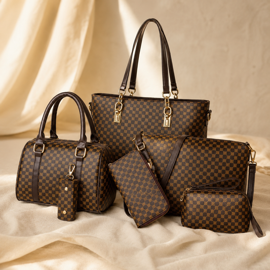 Carrelle – 6-Piece Checkered Handbag Set, Tote Crossbody Wallet for Women