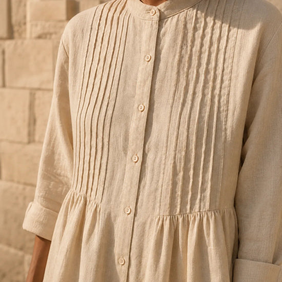 Costera – Flowy Pintuck Shirt Dress, Linen-look, Midi Length
