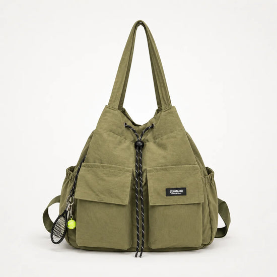 Carryall – Convertible Drawstring Canvas Tote Backpack with Cargo Pockets