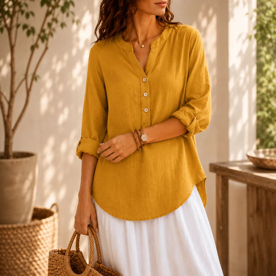 Amberlys – Airy Blouse with V-Neck and Buttons