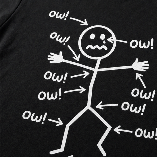 Achewear – Funny "Ow!" Stick Figure Graphic Tee, Relaxed Fit Cotton-like T-Shirt for Women & Men