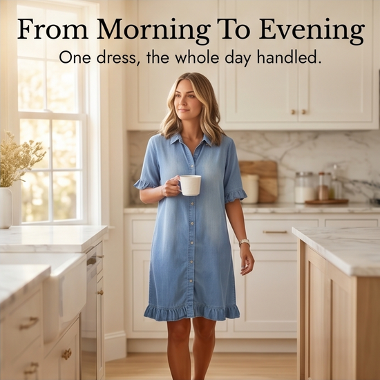 Aveline – Women's Soft Shirt Dress with Ruffle Hem