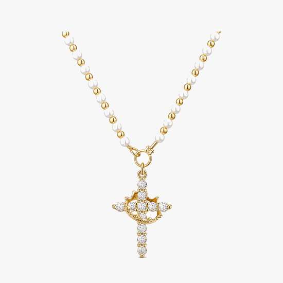 Crownara – Crown Cross Pearl Bead Necklace