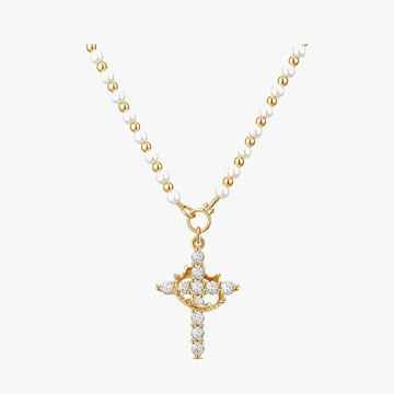 Crownara – Crown Cross Pearl Bead Necklace