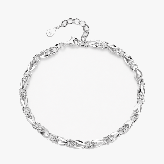 Clovara - Textured Silver Clover Chain Bracelet