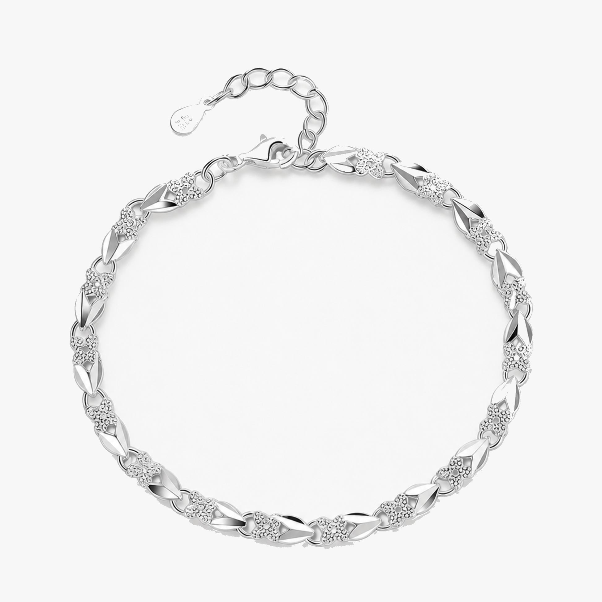 Clovara - Textured Silver Clover Chain Bracelet