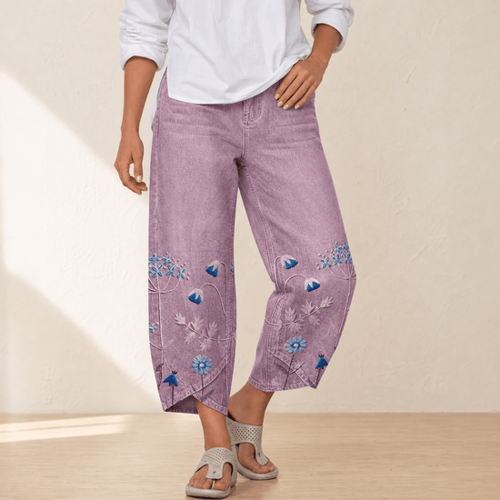 Bloomara – Women's Embroidered Wide-Leg Jeans with Tulip Hem