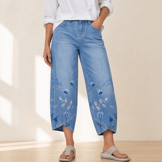 Bloomara – Women's Embroidered Wide-Leg Jeans with Tulip Hem