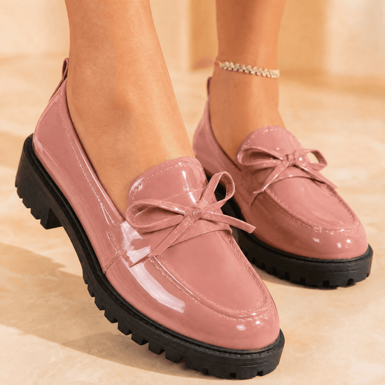 Bowella – Glossy Bow Loafers with Cushioned Platform