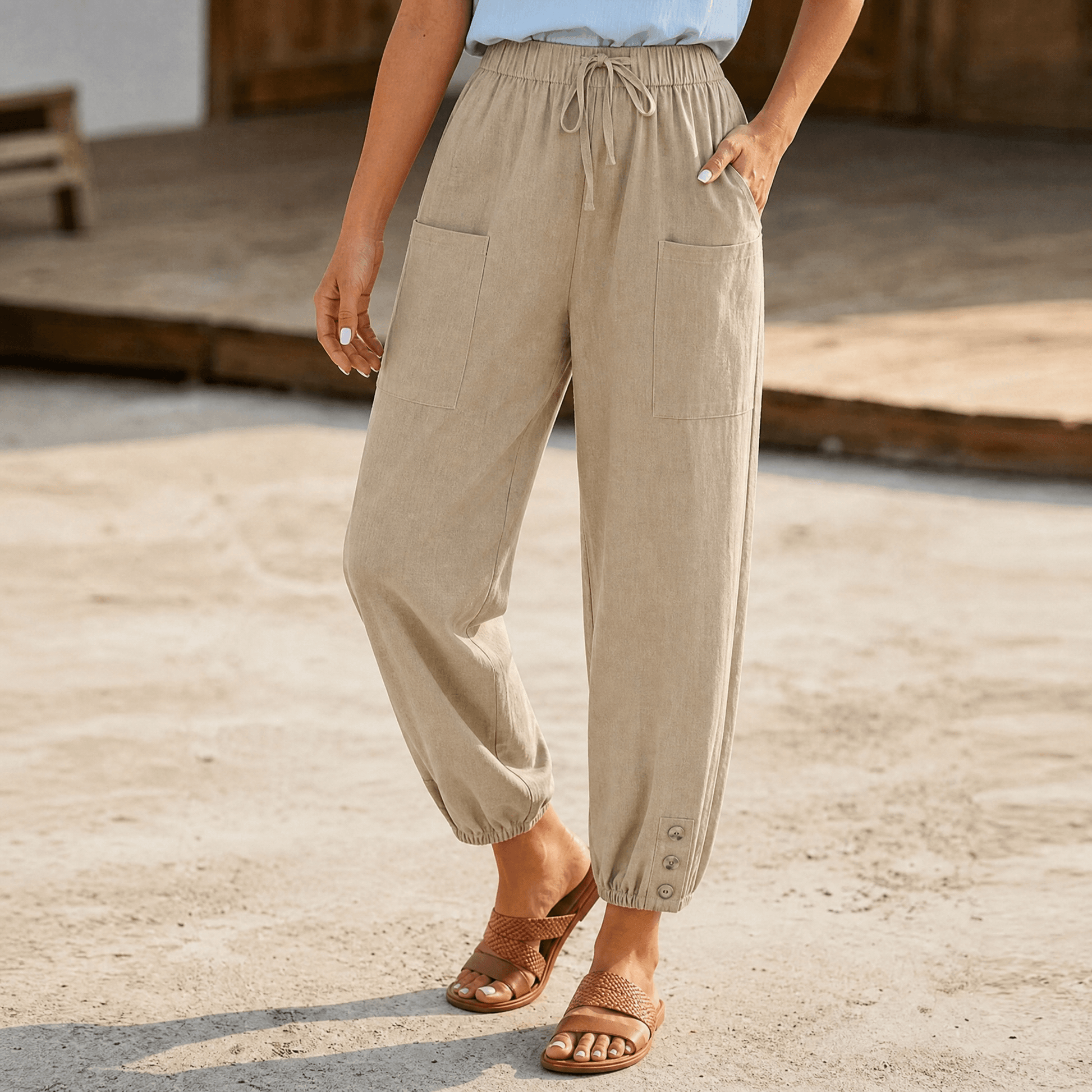 Brezia – Relaxed Fit Cotton Linen Capris for Women