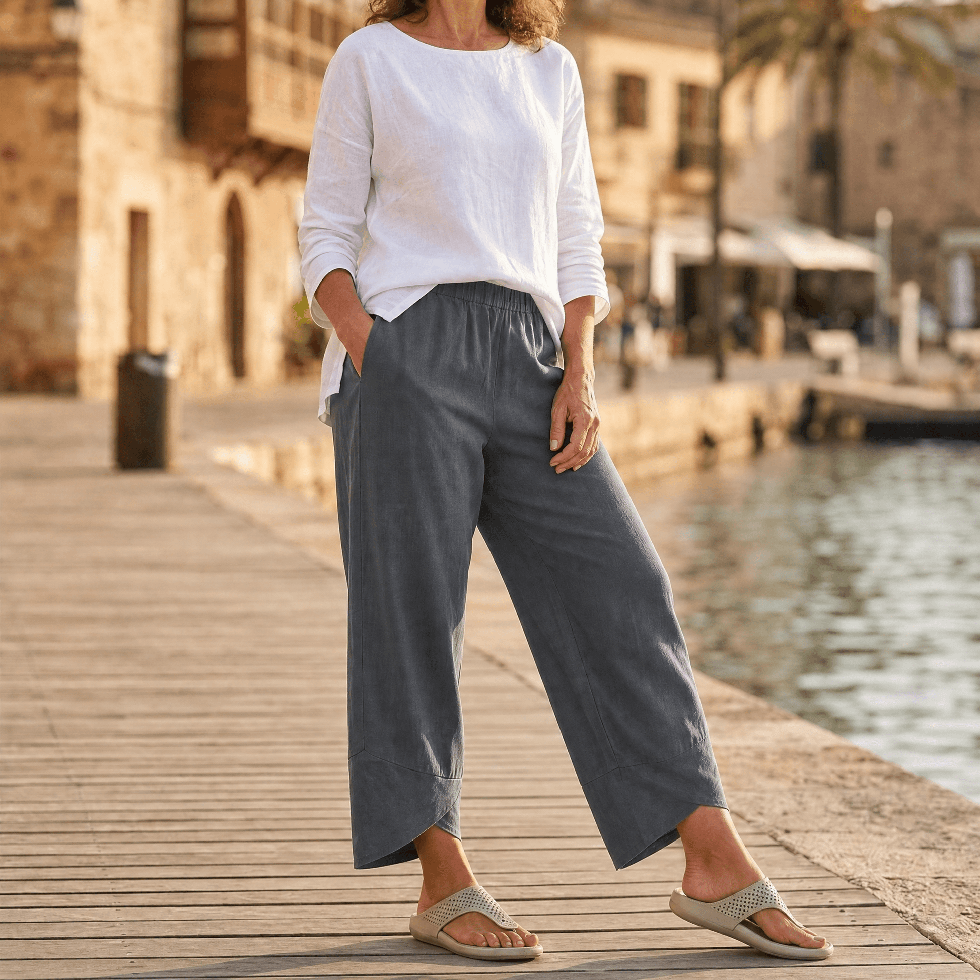 Brezia – Women's Asymmetric Linen Blend Cropped Pants