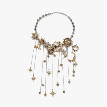 Celestra - Cascading Sun Moon & Star Fringe Necklace