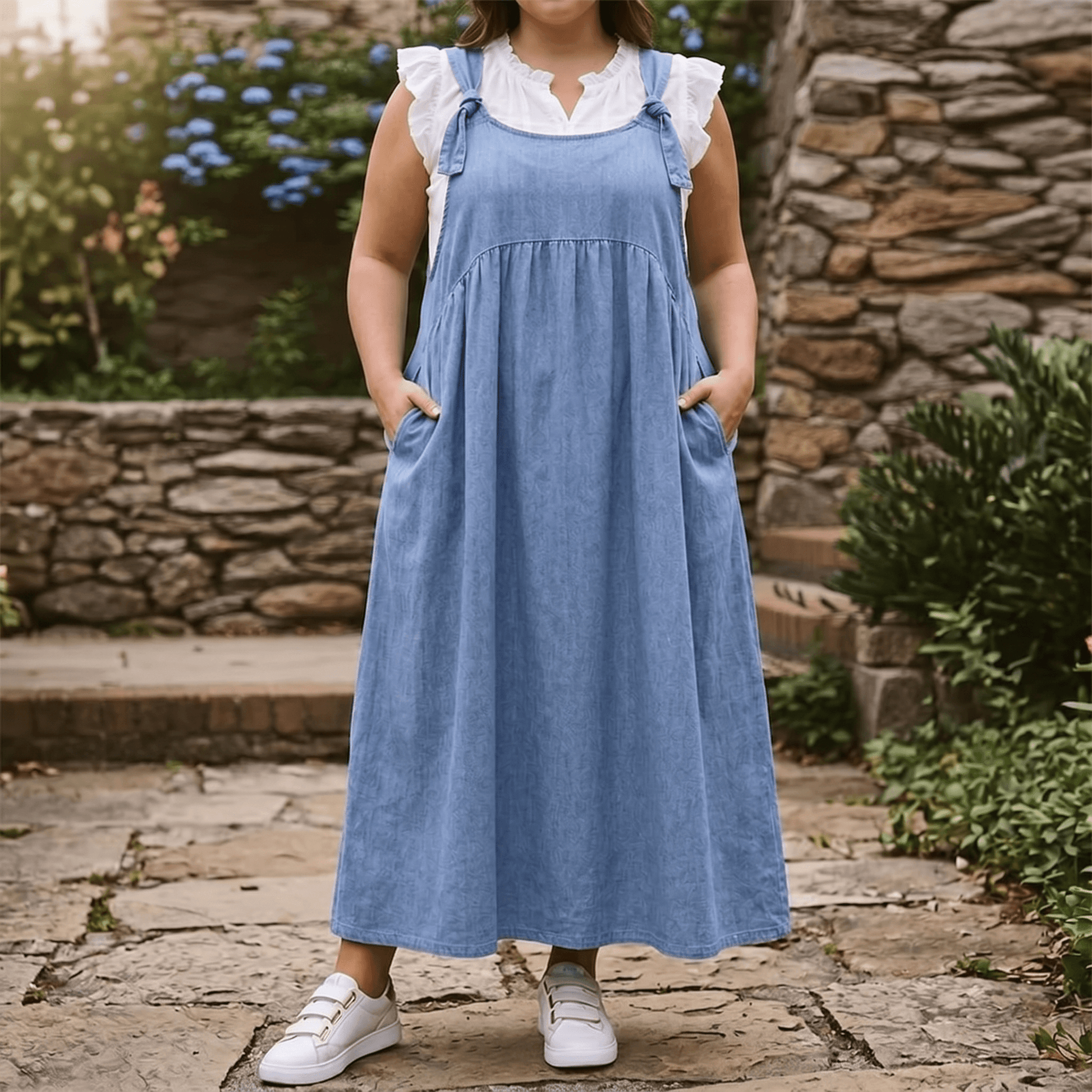 Denim Suspender Midi Dress