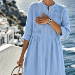 Loose linen-look dress. Effortless every time.