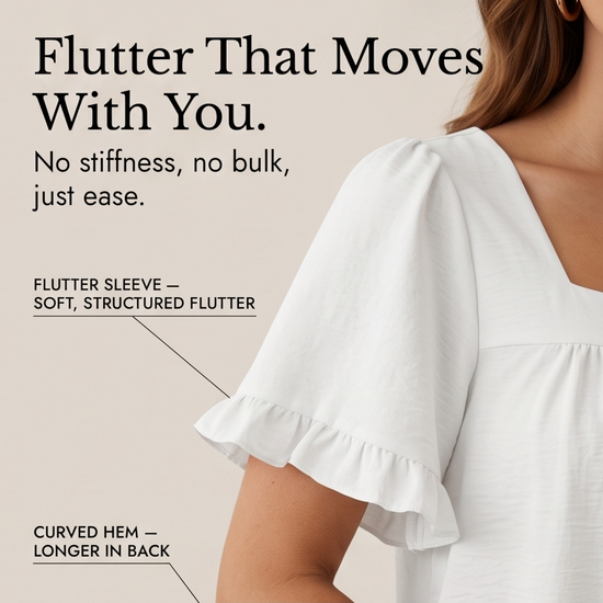 Florelle – Women's Square Neck Flutter Sleeve Blouse