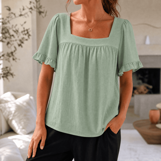Florelle – Women's Square Neck Flutter Sleeve Blouse