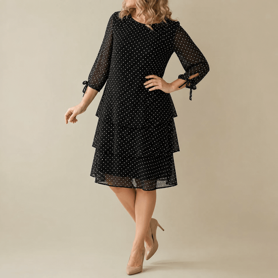 Florenne - Layered Chiffon Polka Dot Dress