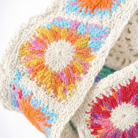 Florenza – Hand-Crocheted Floral Shoulder Bag for Women, Boho Granny-Square Tote with 3D Flowers