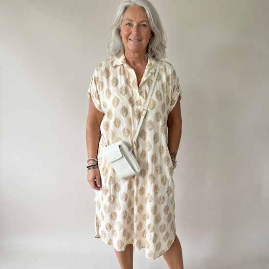 Printed Shirt Dress - Brown