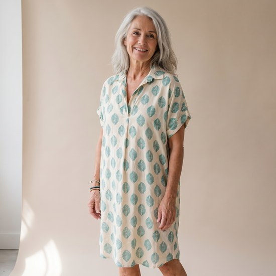 Printed Shirt Dress - Blue