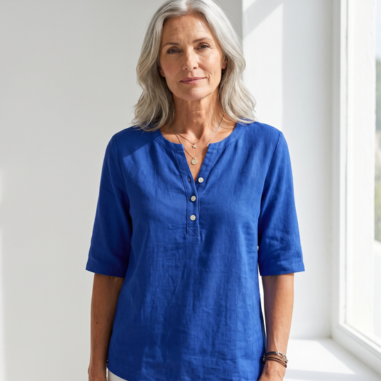 Henley Button Top - Royal Blue