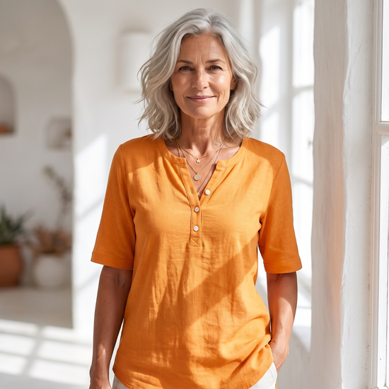 Henley Button Top - Orange