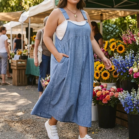 Denim Suspender Midi Dress - image 2