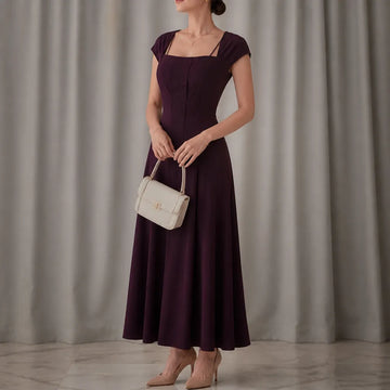 Elowyn – Square Neck A-Line Midi Dress with Sculpted Waist