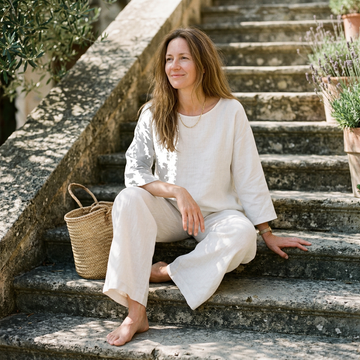 Relaxed two piece set on stone steps