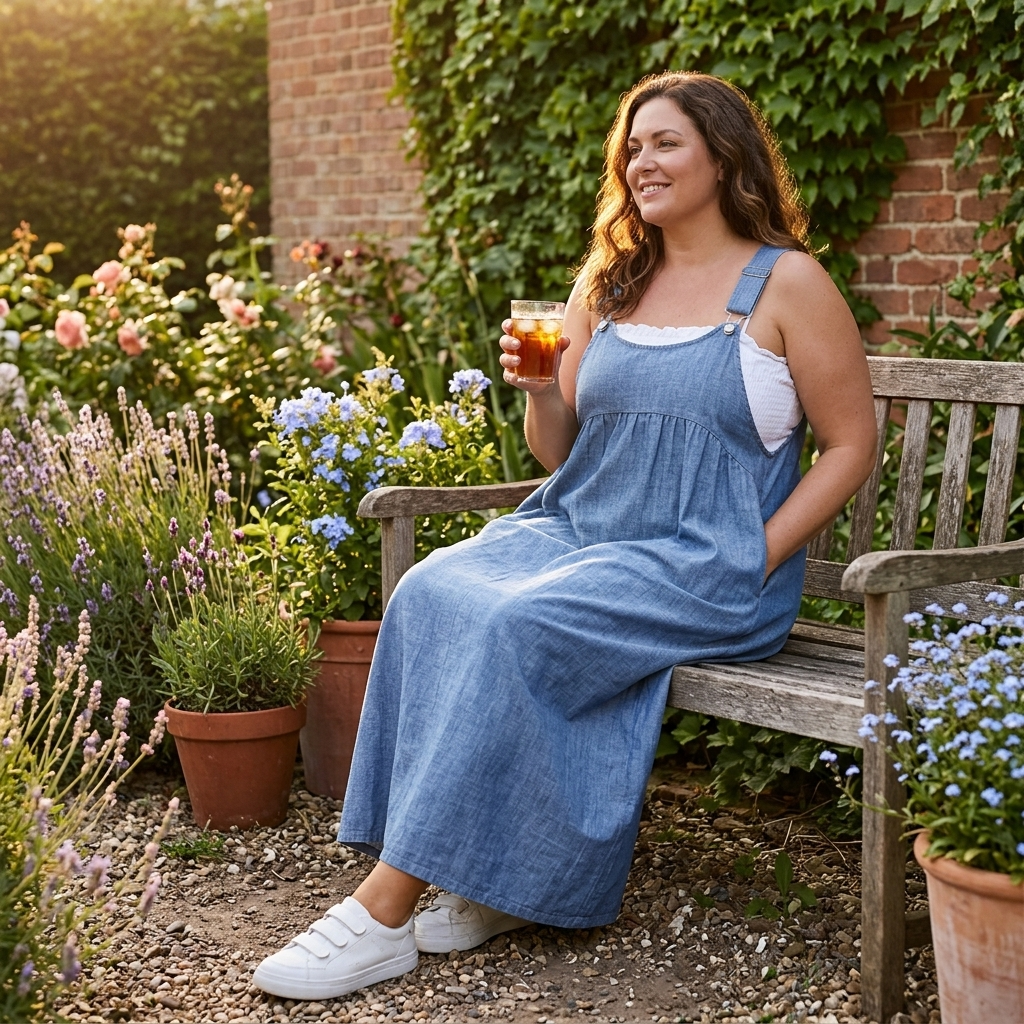 Denim Suspender Midi Dress - image 4