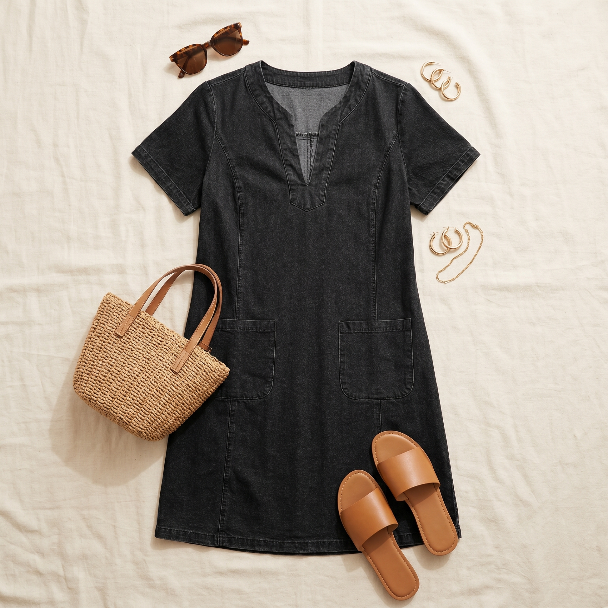 Denim V-Neck Pocket Dress - image 6