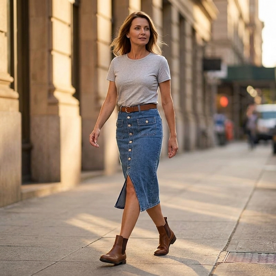 Denara – Button-Front Denim Pencil Skirt