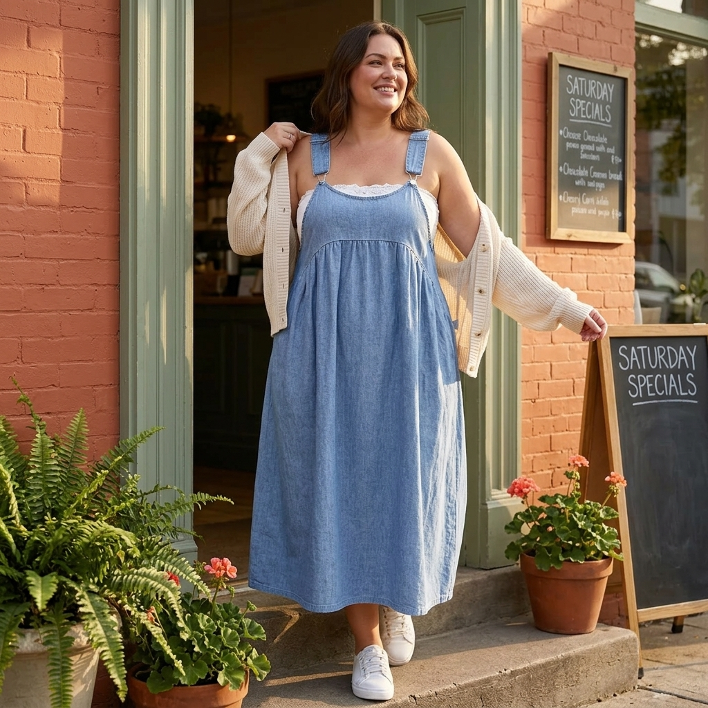 Denim Suspender Midi Dress - image 5