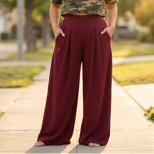 Curvella – Women's Flowy Pleated Palazzo Pants