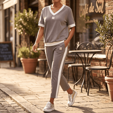 Ellara – Women's Contrast Trim V-Neck Pants Set
