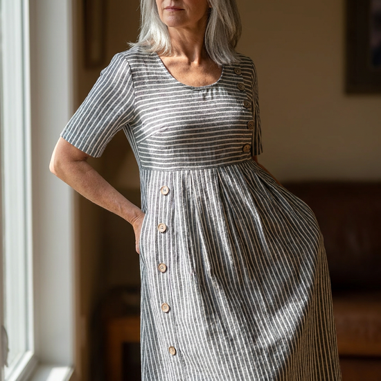 Striped Midi Dress - Grey