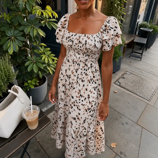 Florenza – Square Neck Floral Midi Dress with Smocked Bodice & Tiered Skirt