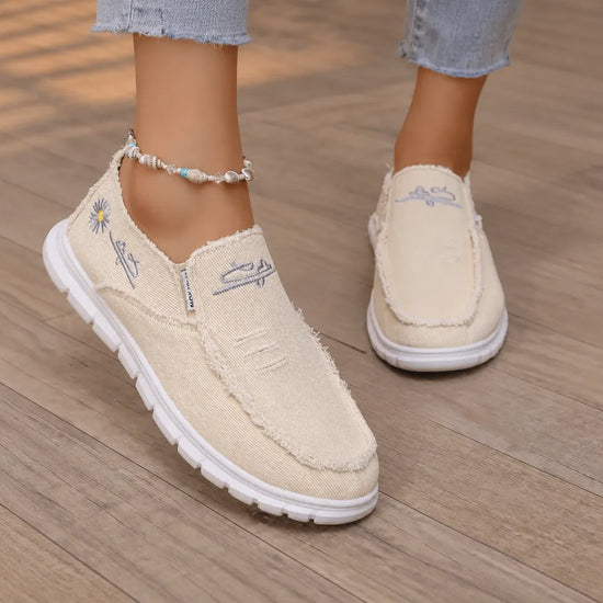 Breeza – Women's Distressed Canvas Slip-On Loafers with Frayed Edges