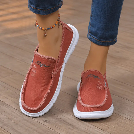 Breeza – Women's Distressed Canvas Slip-On Loafers with Frayed Edges