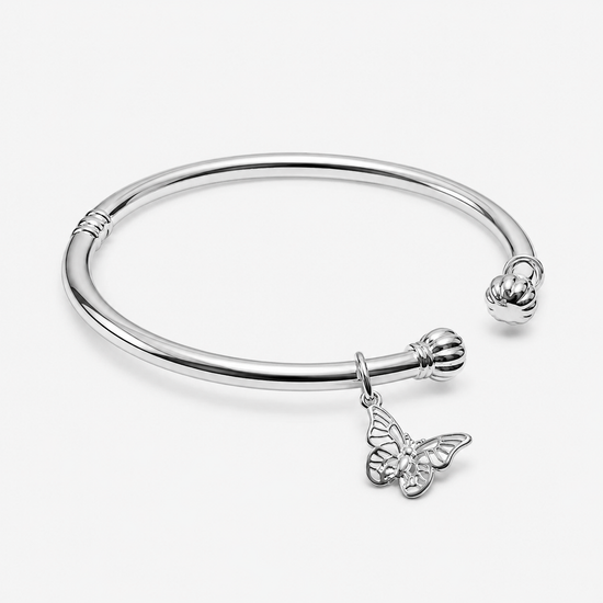Florelle – Vintage Floral Silver Bangle with Open Cuff