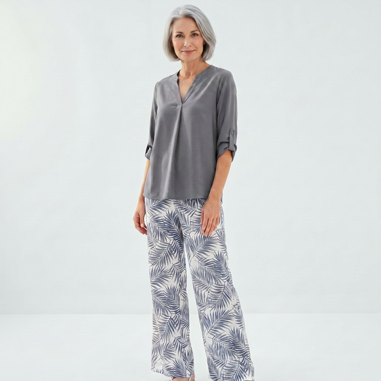 Printed Two-Piece Set - Gray