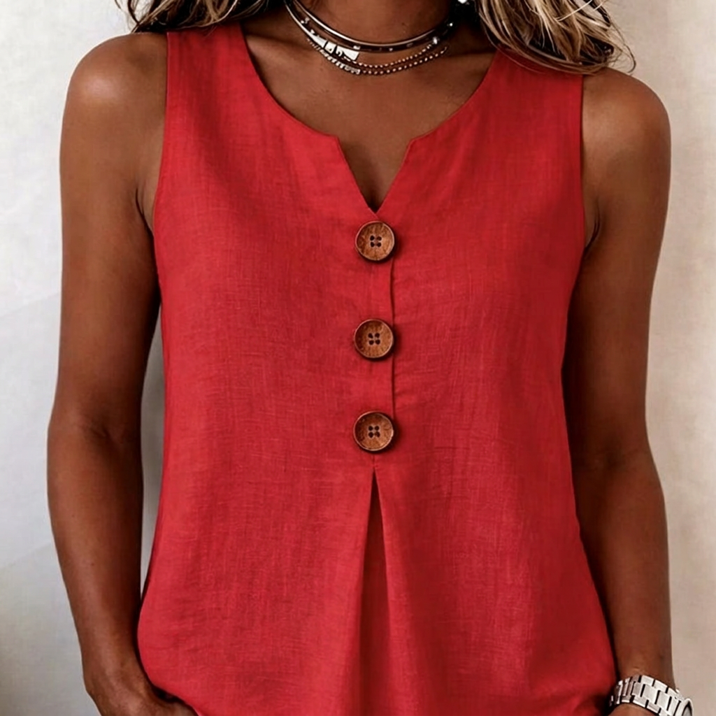 Sleeveless Button Top - Red