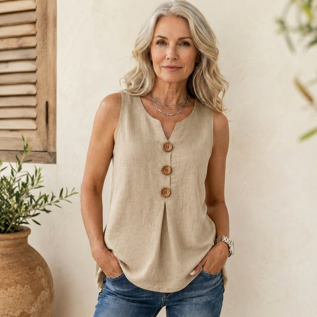 Sleeveless Button Top - lifestyle