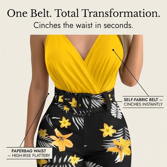 Clarendale - Women's Wrap V-Neck Summer Set with Floral Shorts